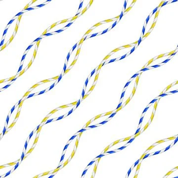 Seamless Colorful Rope Pattern. Repeat Design. Curved Waves, Ropes, DNA. Blue an Stock Illustration