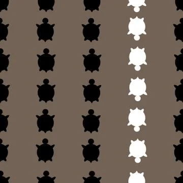 Seamless colorful turtle pattern with lines of turtles in black and white in  Illustrazione stock