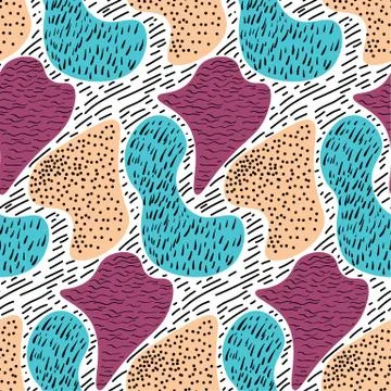 Seamless colorful vector doodle pattern. Hand drawn linocut texture Stock Illustration