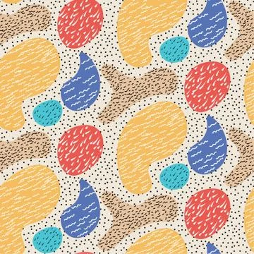 Seamless colorful vector doodle pattern. Hand drawn linocut texture. Illustrazione stock