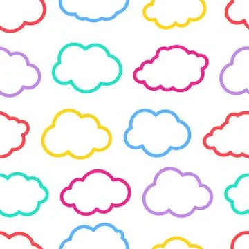 Seamless colorful vector outline cloud seamless pattern. vintage colorful clo Illustrazione stock