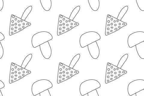Seamless Coloring Pattern of Mushrooms and Toadstools Stock Illustration