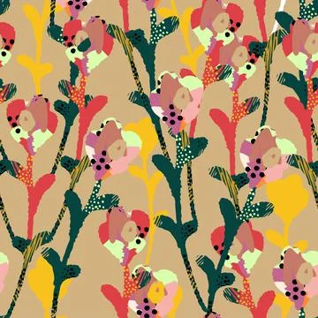 Seamless colouful paint flowers pattern  background , greeting card or fabric Stock Illustration