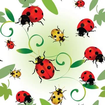 Seamless colourful pattern with ladybugs and leaves Stock Illustration