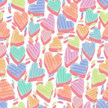 Seamless  colourful valentine day pattern background with hand draw heart , v Stock Illustration
