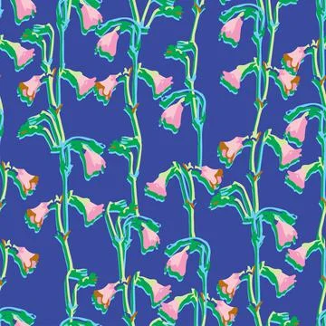 Seamless colourful wild flowers pattern on blue  background , greeting card o Stock Illustration