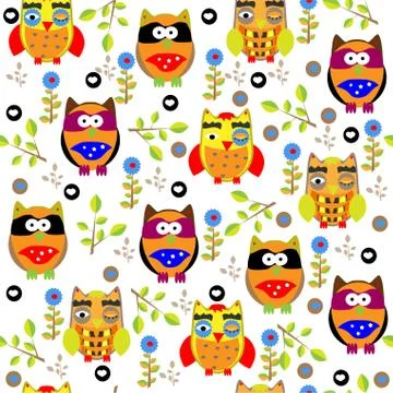Seamless colourfull owl pattern for kids in vector Stock Illustration
