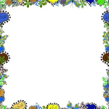 Seamless. Comic style doodle frame consists of white, black and blue border. Vec Stock Illustration