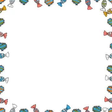 Seamless. Comic style doodle frame consists of black, blue and white border. Vec Stock Illustration