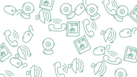 Seamless Communication Pattern - Phones, Webcams, and Speakers in Light Teal. Stock Footage 321846973
