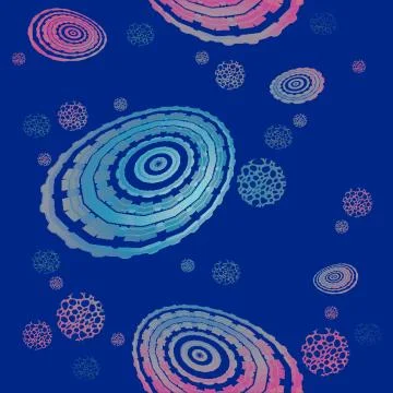 Seamless concentric circles pattern blue beige pink on dark blue Stock Illustration