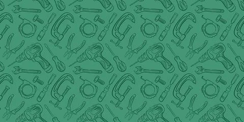Seamless construction pattern with repair tool, drill, wrench, screwdriver Illustrazione stock