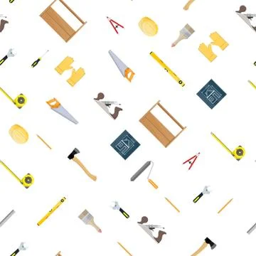 Seamless construction tools set pattern. Illustrazione stock