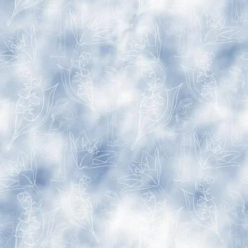 Seamless contour pattern of flowers and a couple in love on a blue watercolor Stock Illustration