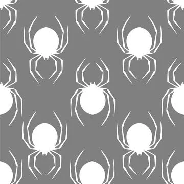 Seamless contour pattern of graphic silhouettes of white spiders on a gray Illustrazione stock