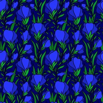 Seamless contour pattern of large blue flowers on a blue background, texture Stock Illustration