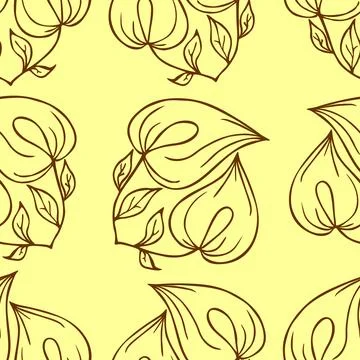 Seamless contour pattern of large brown graphic flowers on a beige background Stock Illustration