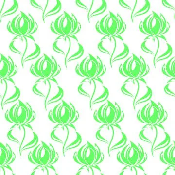 Seamless contour pattern of large green flowers on a white background, text.. Illustrazione stock