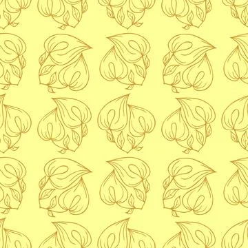 Seamless contour pattern of large mustard graphic flowers on a beige Stock Illustration
