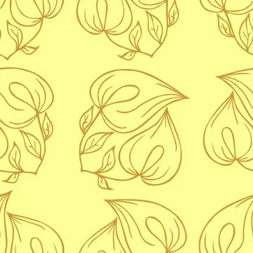 Seamless contour pattern of large mustard graphic flowers on a beige Stock Illustration