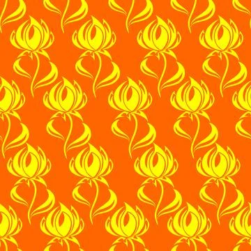 Seamless contour pattern of large yellow flowers on an orange background, t.. Illustrazione stock