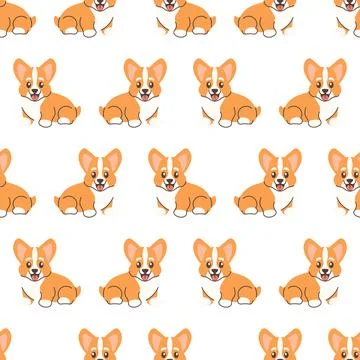 Seamless corgi dog pattern, cute linart vector Stock Illustration