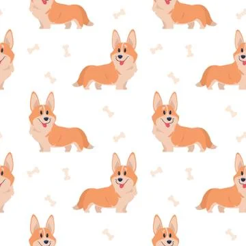 Seamless corgi pattern. Cartoon home pet, set of cute puppies for print, posters Stockillustratie