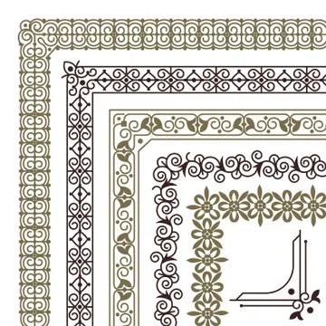 Seamless corners. Filigree flourish ornament borders for wedding card vintage Stock Illustration