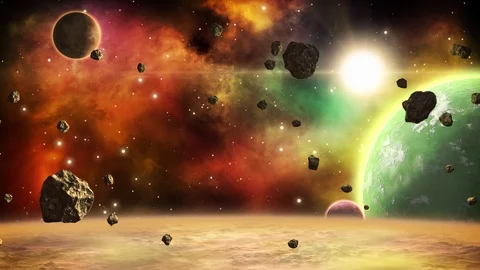 Seamless cosmic background. Space scene with planets, asteroids and nebula. Stock Footage 101689715