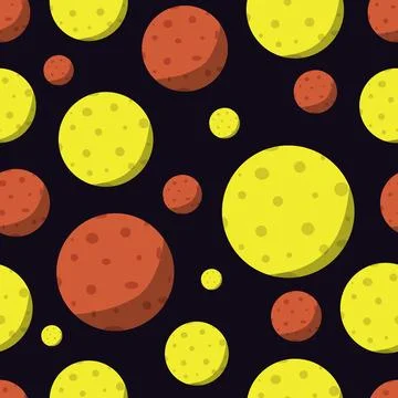 A seamless cosmic pattern. Planets and the moon, icons of planets. Children's Stock Illustration