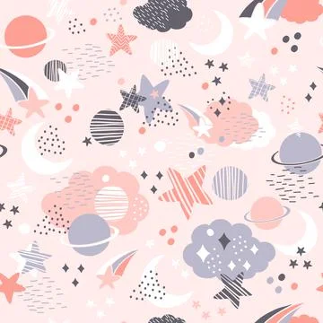 Seamless cosmic pattern in trendy colors vector background Stock Illustration