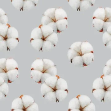 Seamless cotton pattern on grey background Stockfoto's