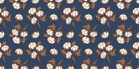 Seamless cotton plant pattern. Botanical floral ornament a natural material Stock Illustration