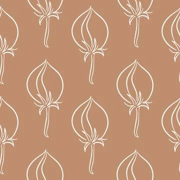 Seamless cotton plant pattern with botanical flowers. Textile print with white Stock Illustration