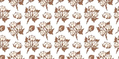Seamless cotton plant pattern in flat style. Natural ornament for textile 库存插图