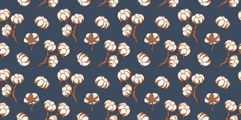 Seamless cotton plant pattern in flat style. Botanical illustration. Nature Stock Illustration