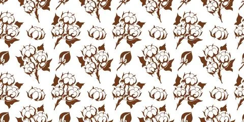 Seamless cotton plant pattern in flat style. Botanical floral ornament. Endless Stock Illustration
