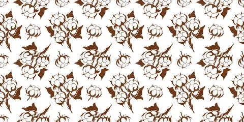 Seamless cotton plant pattern in flat style. Botanical drawing of cotton flower Stock Illustration