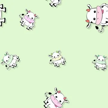 Seamless cow pattern with drop shadow on green Illustrazione stock