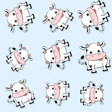 Seamless cow pattern with drop shadow on blue Stock-Illustration