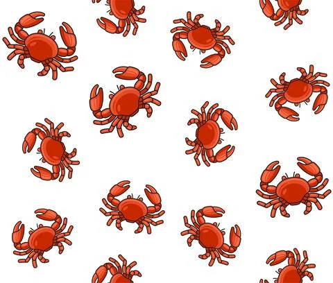Seamless crab Cartoon Style Pattern on White Background. Vector イラスト素材