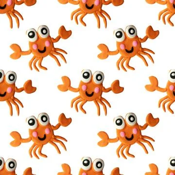 Seamless crab pattern made of air plasticine Stock Photos