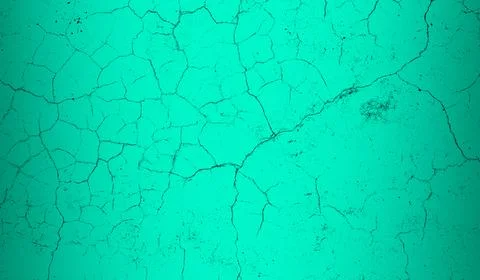 Seamless cracked pattern texture on a bright teal color concrete wall Foto stock