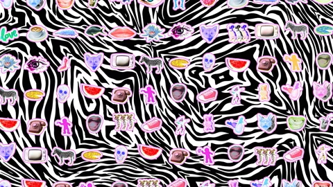 Seamless crazy animation of random printed psychedelic pictures with vibrant Video stock 109474285