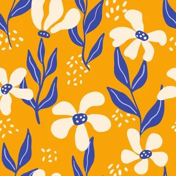 Seamless creative floral pattern. Fancy naive blooms, texture design for fabric Stock Illustration