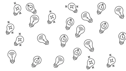 Seamless Creative Light Bulb Pattern with Connectivity and Time Management Icons Stock Footage 345539427