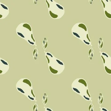 Seamless creative pattern with hand drawn pear ornament on light green pastel Illustrazione stock