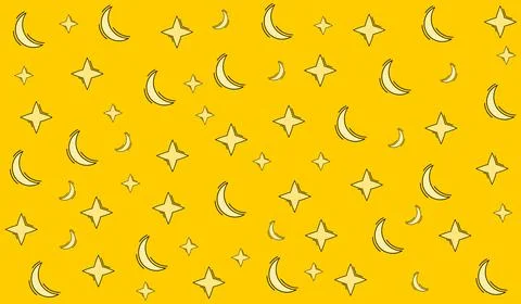 Seamless Crescent Moon and Star Pattern with Hand Drawn Celestial Stock Illustration