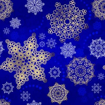 Seamless Cristmas background. Vector  New Year pattern. Gold snowflakes on the Stock Illustration