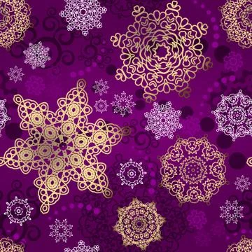 Seamless Cristmas background. Vector  New Year pattern. Gold snowflakes on the Stock Illustration